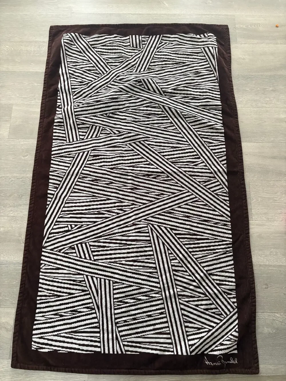 Henri Bendel Distressed Stripe Beack Blanket Towel RARE Brown White